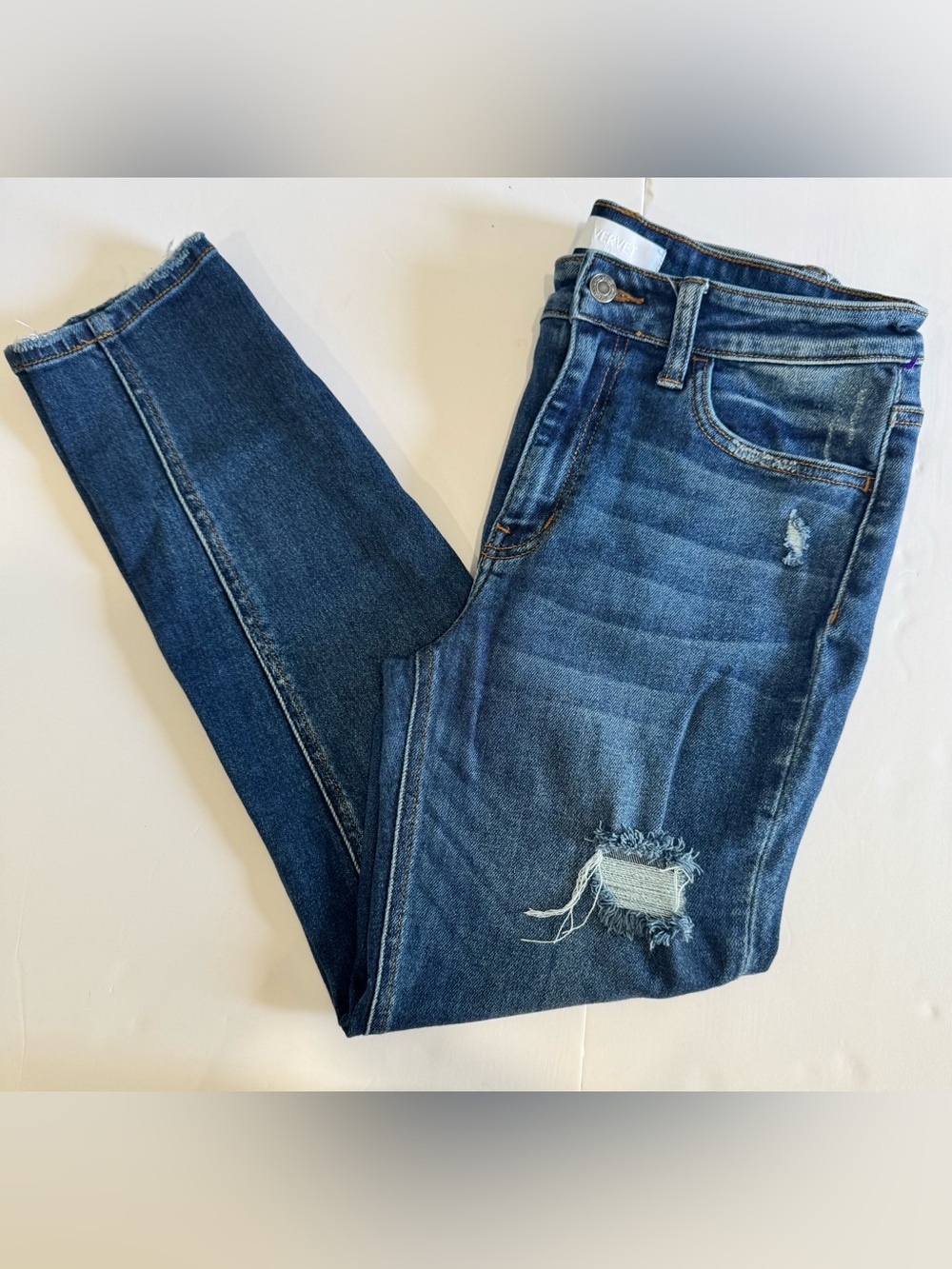 VERVET BY FLYING MONKEY Dark Blue Distressed Skinny Jeans